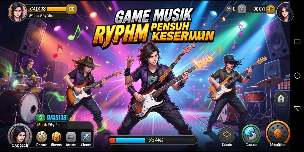 Antarmuka <strong>CADAS138</strong> yang penuh warna dan dinamis dalam-mode Musik Rhythm.