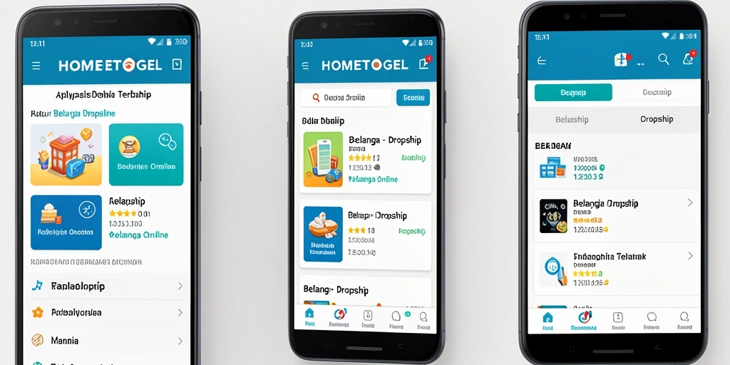 Tampilan antarmuka pengguna aplikasi HOMETOGEL untuk Dropship.
