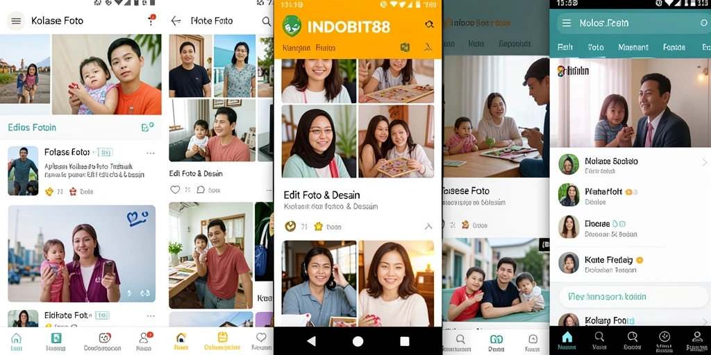 Screenshot aplikasi INDOBIT88 menunjukkan antarmuka kolase foto yang menarik dan mudah digunakan.